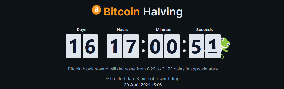 Mendatakan separuh Bitcoin - Penghitung Waktu